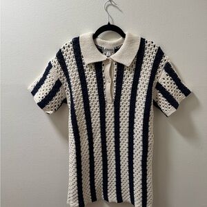 The Drop Knit Sweater Dress with Navy and Cream Stripes